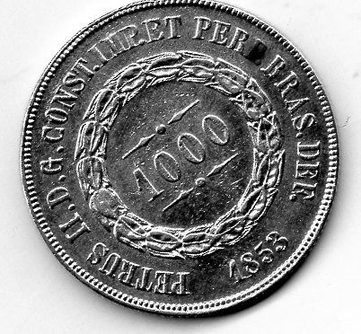 1000 REIS DE PRATA DE 1853-2º TIPO