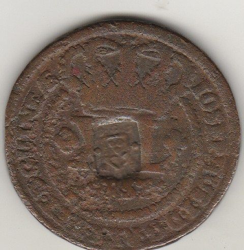 xl reis de 1757 c/carimbo de escudete mbc-soberba