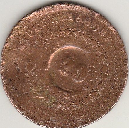 80 reis com carimbo de 20 de 1828g