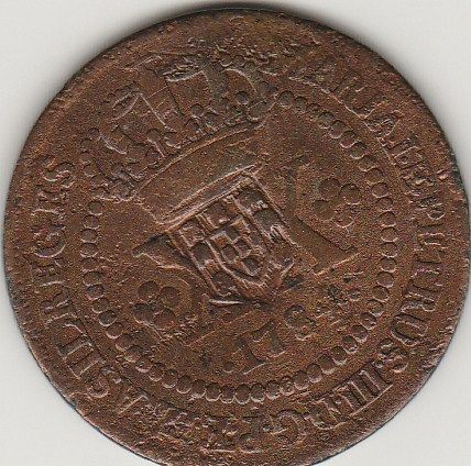 xx reis de 1784 coroa baixa com carimbo de escudete